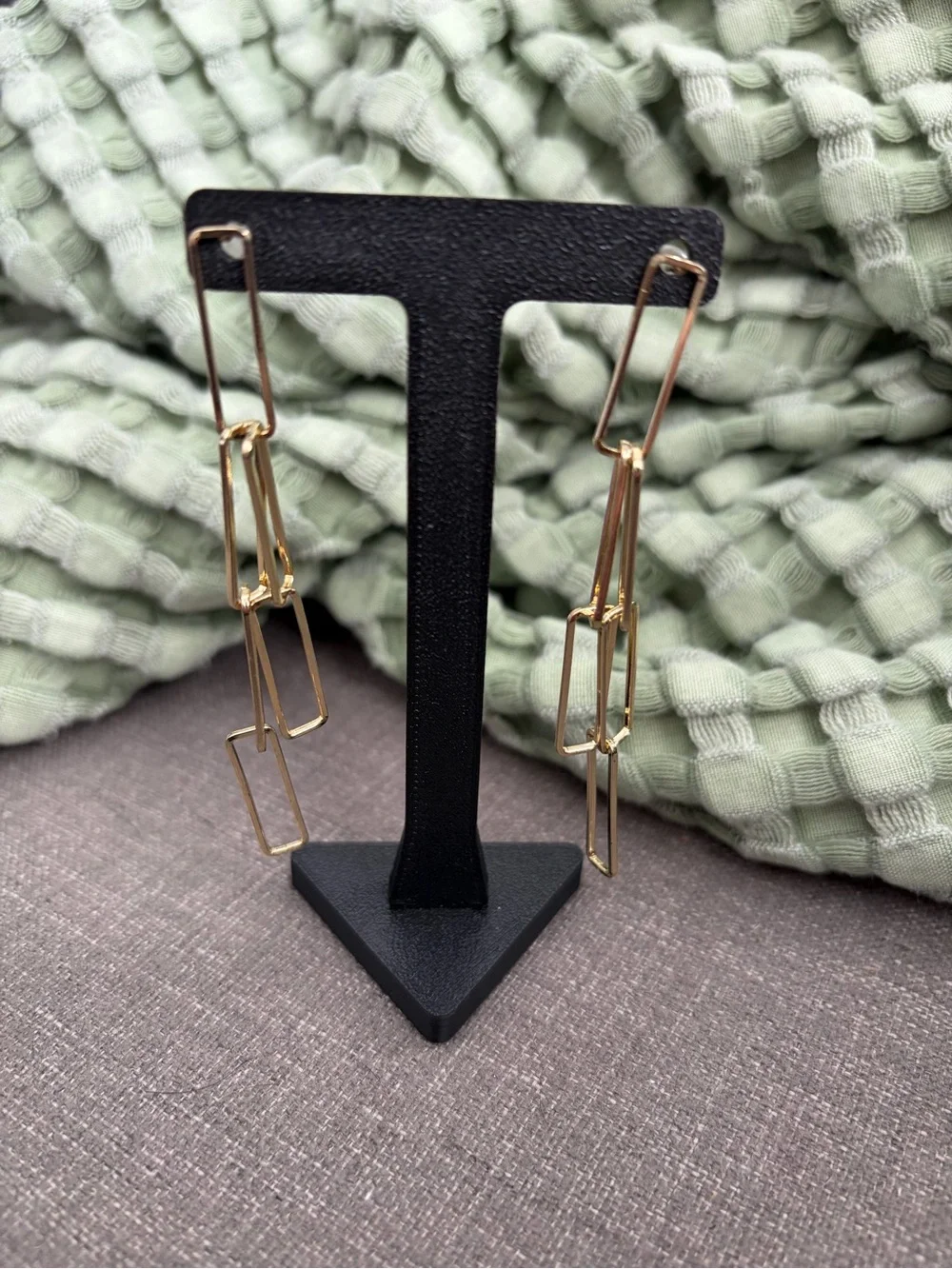 Gold-Tone Geometric Paperclip Chain Link Long Dangle Earrings